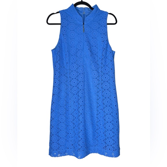 Lilly Pulitzer Dresses & Skirts - Lilly Pulitzer Blue Crochet Lace Sleeveless Fit Shift Dress Women’s Large Lined
